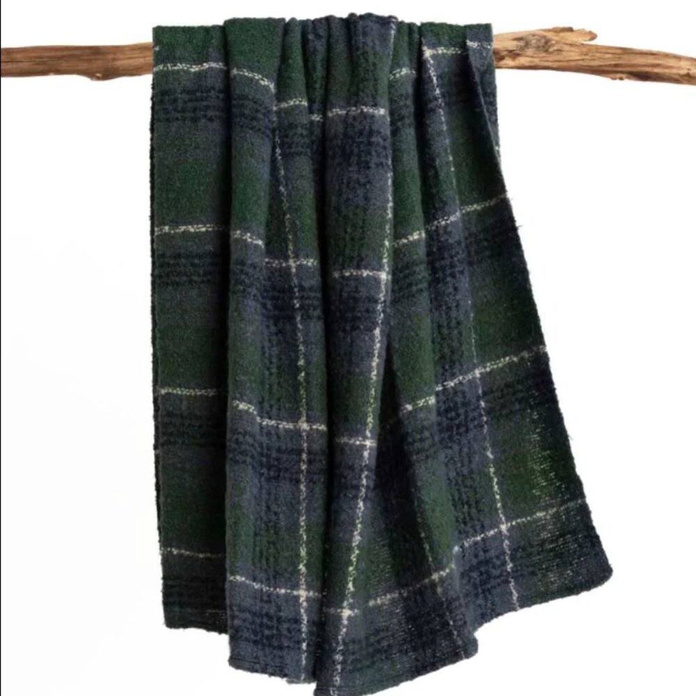 Gyal Bashy - Cozy Recycled Plaid Throw Blanket - Green